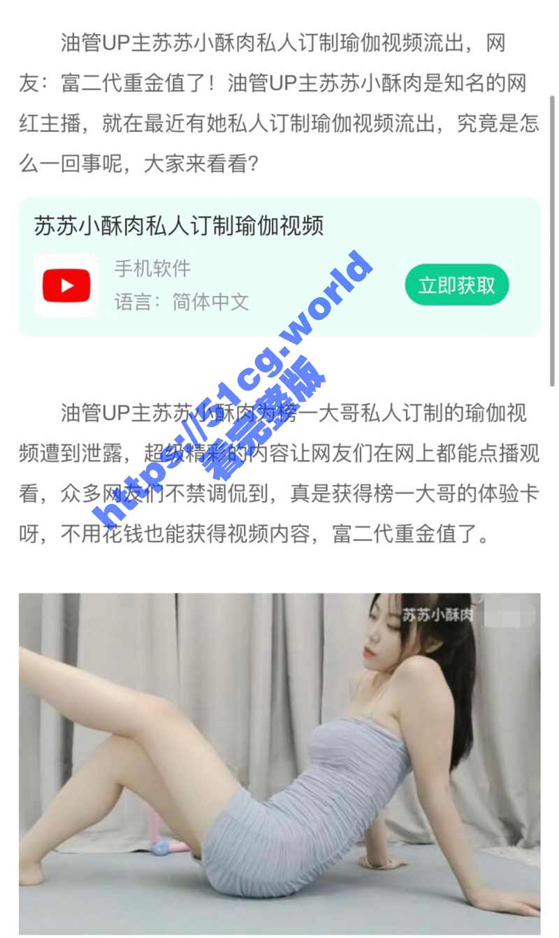 油管b站 up主 苏苏小酥肉 富二代重金定制大尺度露点瑜伽