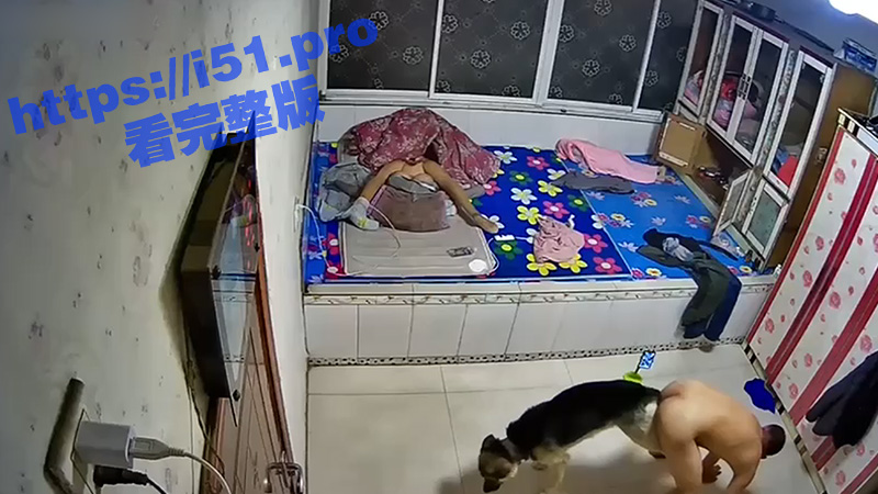 炸裂！家庭监控流出裸男跟自家的公狗进行拔河比赛 拽着狗尾巴不让狗跑 床上还躺着一具人体娃娃