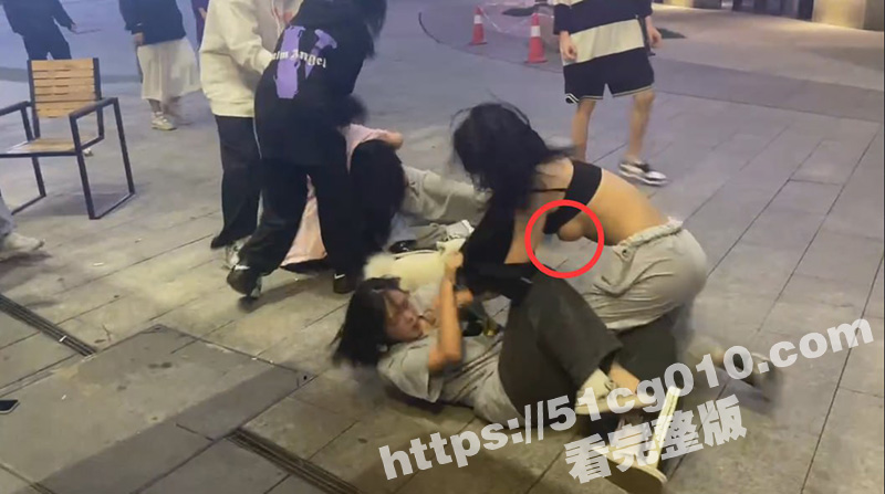 街斗女人撕逼大战 奶子都打出来了 小狗趁乱也上去咬了几口 这波MVP是狗子的！