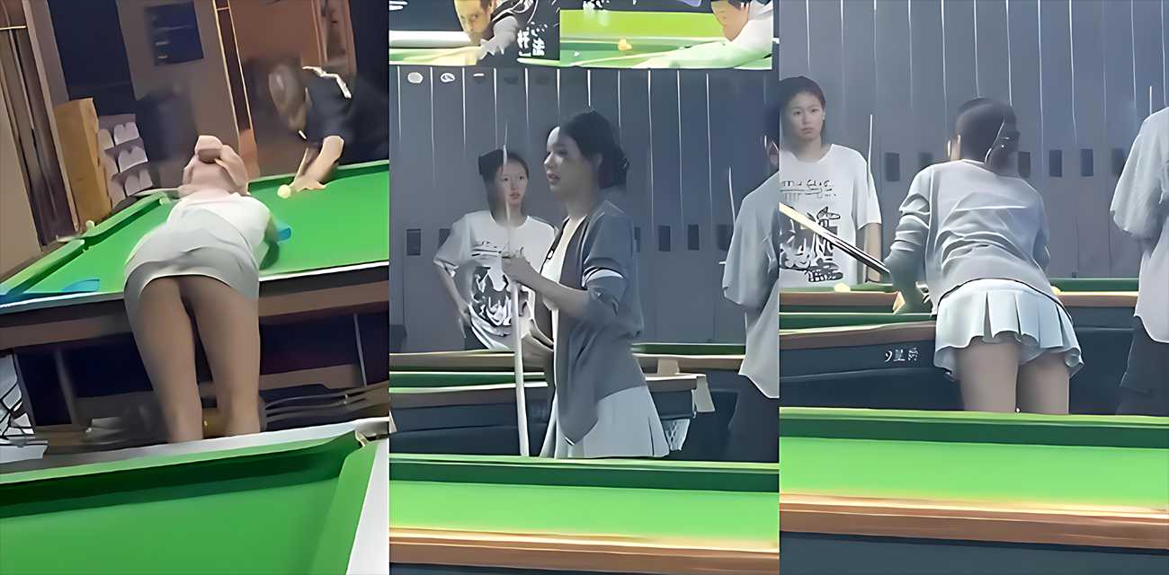 台球厅惊变鸡窝！超短裙小妹故意露底裤 撩人内衣勾魂 暧昧游走台球桌 大尺度擦边让人血脉喷张！