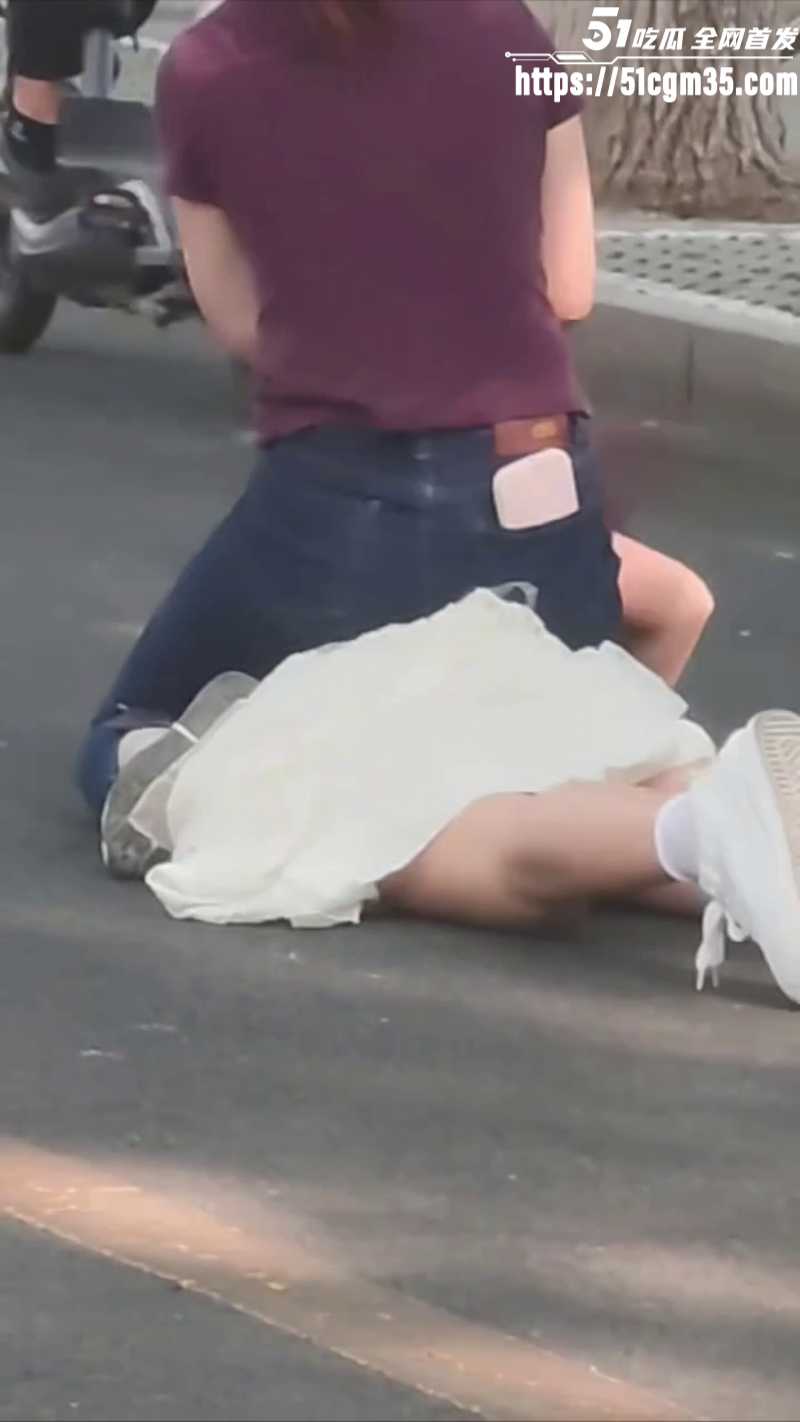 紫衣大妈街头暴揍白裙美女4