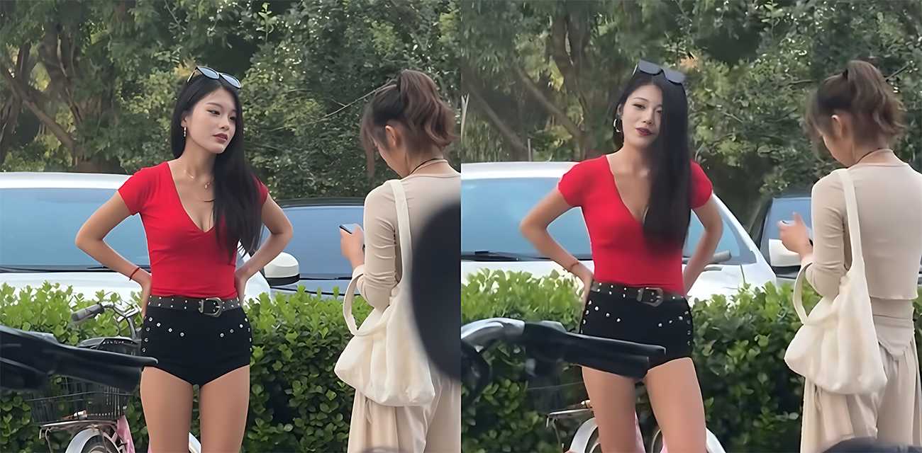 抖音红衣女战神 街头大战小三 暴捶头部互撕衣服 奶子都快露出来了！