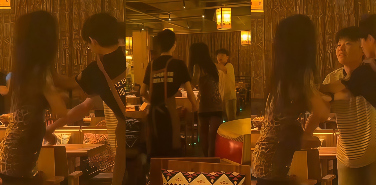 抖音万人求 男娘招惹短发假小子 餐厅直接开打 简直是战神附身 一个比一个凶！