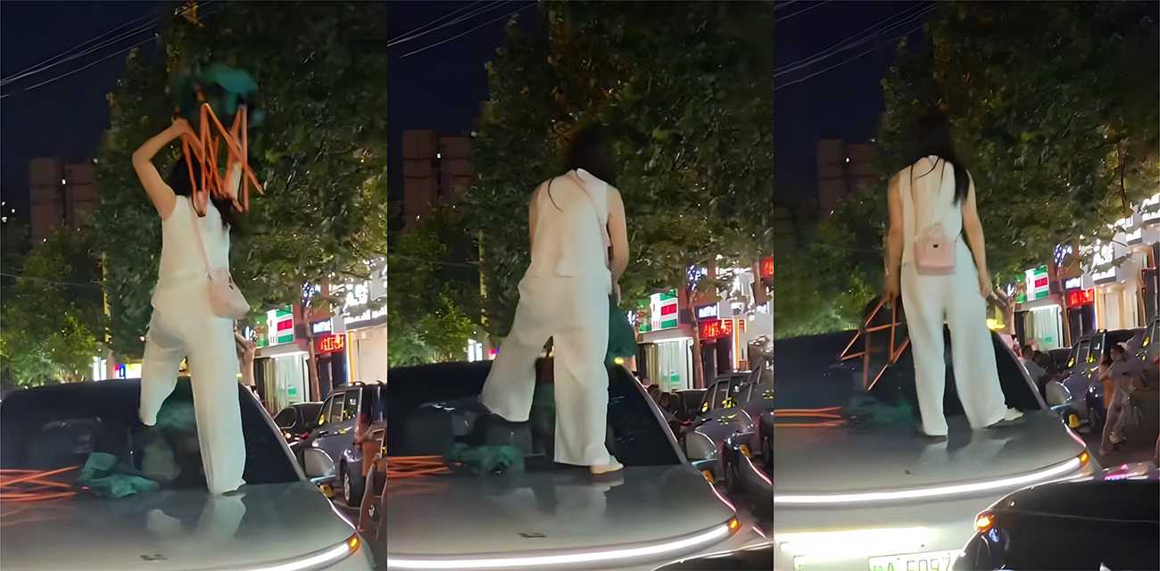 陕西洛南抓奸事件 白衣原配爬上车顶怒砸玻璃 街头千人围观现场直接炸了！