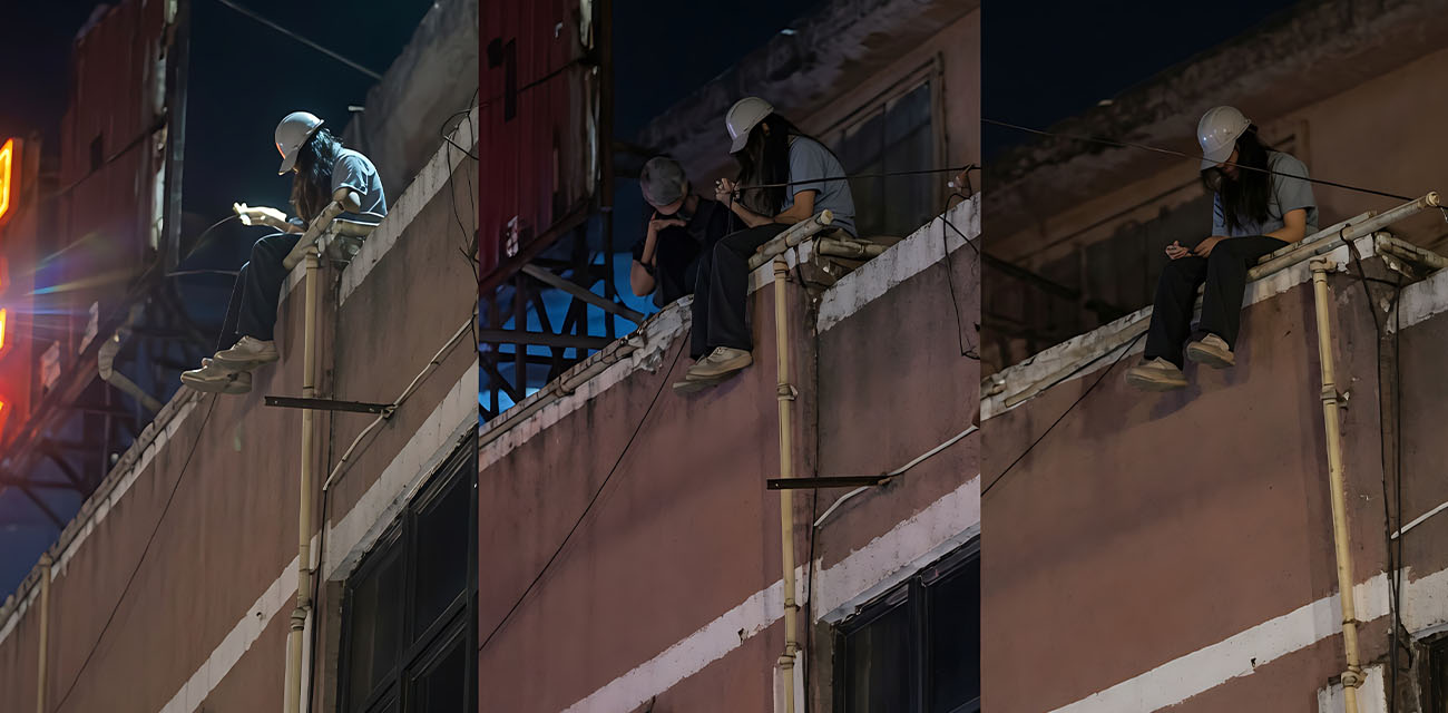 玉林市清宁路某宾馆 一女子坐在楼顶上欲跳楼轻生 问世间情为何物？