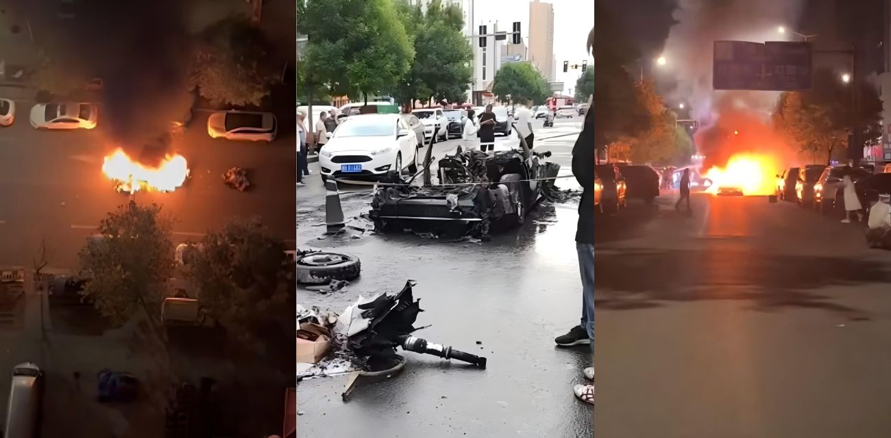 山西大同东信土产街 情侣吵架当街放火烧车 现场火光冲天浓烟滚滚！