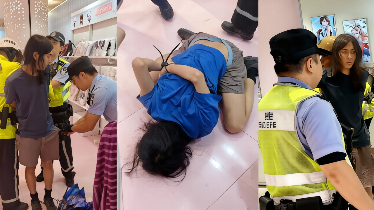 上海南京路 超天酱快闪店 上演真人血案 粉红地毯染血 持刀伤人现场被按倒！