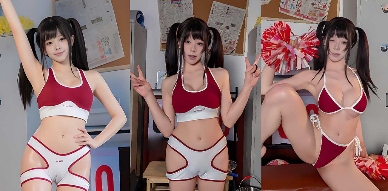 二次元美女 咬一口兔娘 福利私拍 身穿啦啦队制服激情热舞 肥臀扭动逼缝清晰可见